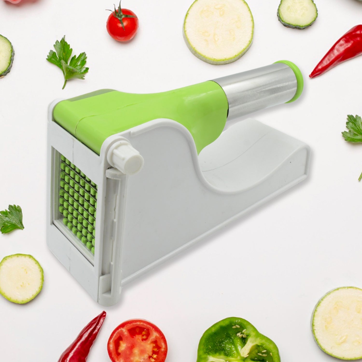 Potato slicer with a container for efficient use. Potato slicer with a container for efficient use.